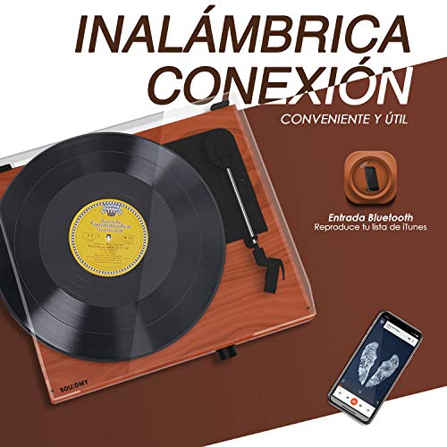 Souidmy Tocadiscos Bluetooth para Discos de Vinilo, 3 Velocidades, Puerto AUX/Auriculares/RCA, Diseño Vintage con Dubierta Antipolvo." due to the title showing the incorrect information