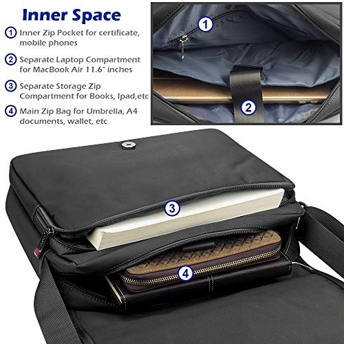 SPAHER Bolso de Hombro para Hombre maletín iPad Laptop Work Messenger Bolso de Negocios Escuela Crossbody Bolso de Mano Bolso de Viaje Prueba de Agua para portátil MacBook Air 11.6" Negro