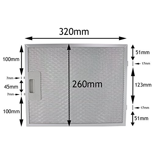 SPARES2GO Campana Antigrasa Filtro (Plata, 320 x 260mm) (Paquete de 2)