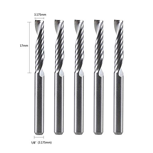 SpeTool Set de 5 Piezas CNC Fresas Espirales de Carburo de Tungteno Sola Flauta Cortador Fresa CNC Profesional para Aluminio, Vástago 3,175mm (1/8 pulgada), Corte 3,175 mm x 17 mm