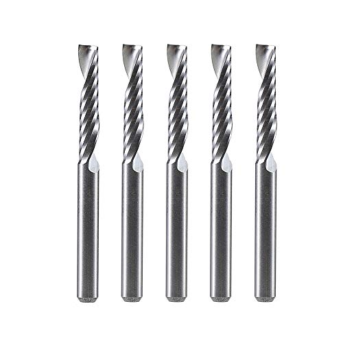 SpeTool Set de 5 Piezas CNC Fresas Espirales de Carburo de Tungteno Sola Flauta Cortador Fresa CNC Profesional para Aluminio, Vástago 3,175mm (1/8 pulgada), Corte 3,175 mm x 17 mm