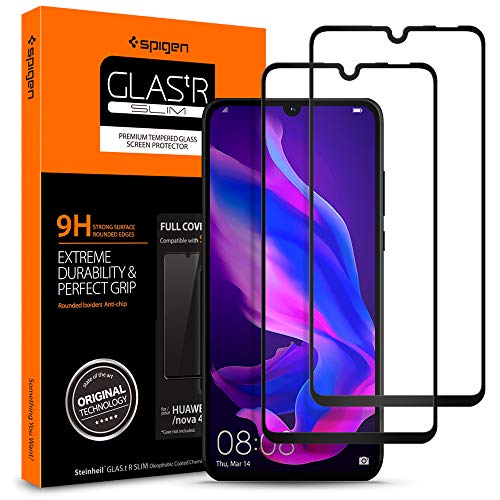 Spigen, 2Pack, Protector de Pantalla Huawei P30 Lite, [Caso amistoso], 3D Cobertura Completa, Anti-Burbuja, Anti-Scratch, Cristal Templado Premium para Huawei P30 Lite (L39GL25749)