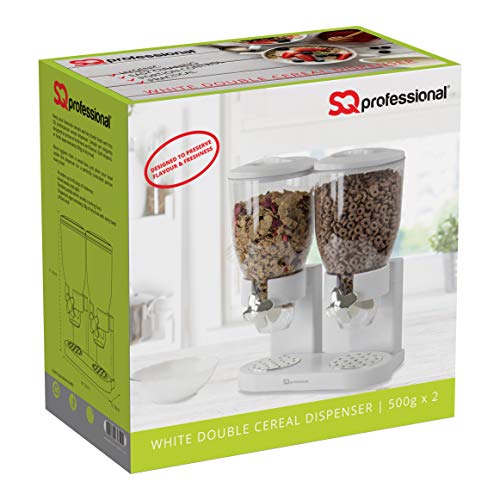 SQ Professional - Dispensador Doble para Cereales y Otros Alimentos, de plástico, Color Blanco