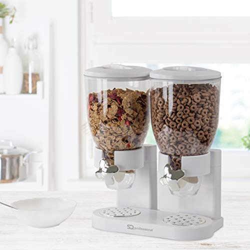 SQ Professional - Dispensador Doble para Cereales y Otros Alimentos, de plástico, Color Blanco
