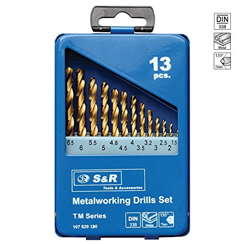 S&R Juego de 13 Brocas Metal Titanio HSS 1,5-6,5 mm, 135 ° DIN 338, Profesionales