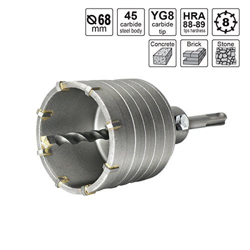 S&R Sierra Corona Perforadora Hormigon en seco Ø 68mm + Adaptador SDS Plus 110 mm + Broca 8 x 110 mm