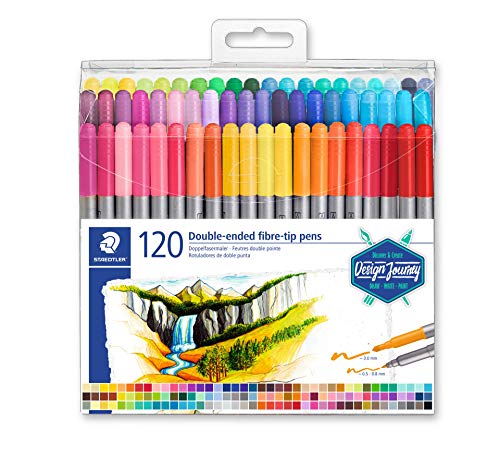 Staedtler Design Journey 3200 TB120. Rotuladores para lettering de doble punta. Caja con 120 marcadores de colores variados.