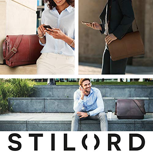 STILORD 'Alex' Bolso de Mensajero o Bandolera de Piel para Hombre y Mujer Maletín o Bolsa de Hombro Estilo Vintage para portátil de 15.6' de Cuero auténtico, Color:Lyon - marrón
