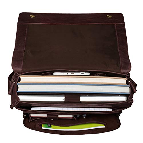 STILORD 'Alex' Bolso de Mensajero o Bandolera de Piel para Hombre y Mujer Maletín o Bolsa de Hombro Estilo Vintage para portátil de 15.6' de Cuero auténtico, Color:Lyon - marrón
