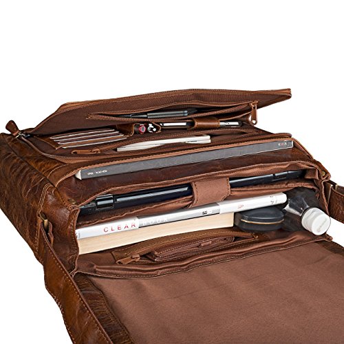 STILORD 'Jan' Maletín para portátil de 15,6' Cuero Estilo Vintage Bolsa de Hombro Bolso de Mensajero o Bandolera de auténtica Piel de búfalo, Color:marrón - Antico