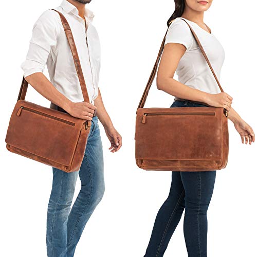 STILORD 'Jan' Maletín para portátil de 15,6' Cuero Estilo Vintage Bolsa de Hombro Bolso de Mensajero o Bandolera de auténtica Piel de búfalo, Color:marrón - Antico