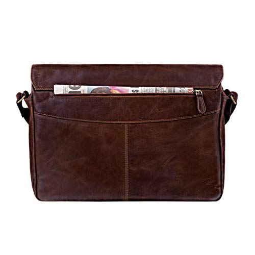 STILORD 'Lonzo' Bolso de Hombro de Piel Estilo Vintage para Hombre y Mujer Bolso de Mensajero o Bandolera para portátil de 15,6 Pulgadas de auténtico Cuero, Color:Lyon - marrón