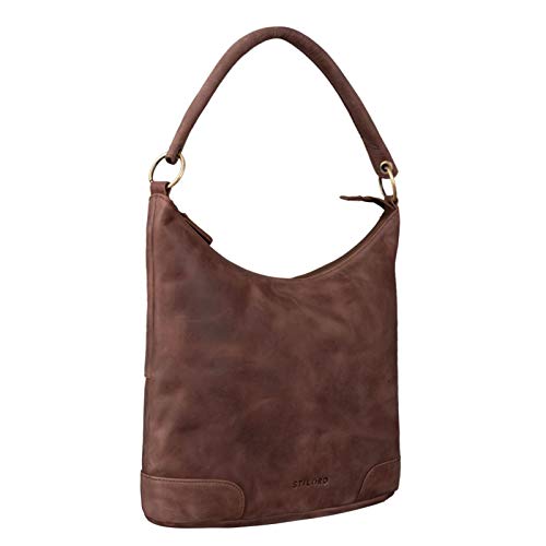 STILORD 'Tessa' Bolso al Hombro Mujer Cuero Vintage Hobo Bolso de Mano Casual Bolso Bandolera de Auténtica Piel, Color:Messina - marrón