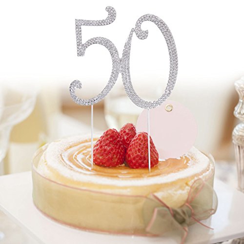 STOBOK Pastel Topper Brillantes 50 Número Tartas Repostería para 50. Aniversario Cumpleaños Bodas de Oro Partido Accesorios (Plata)