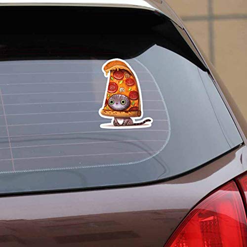 SUIFENG Calcomanías Etiqueta Engomada del Coche De La Motocicleta del PVC De 11.5Cm X 14.9Cm Delicious Pizza and Cat