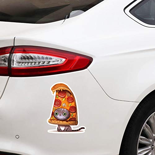 SUIFENG Calcomanías Etiqueta Engomada del Coche De La Motocicleta del PVC De 11.5Cm X 14.9Cm Delicious Pizza and Cat