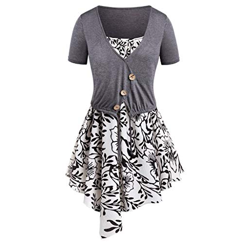 Sulifor Vestido de sólido de Manga Corta con Cordones,Vestido de impresión Irregular General Camis Top Trajes,Vestido con estampato Floral,Vestido Simple y Elegante
