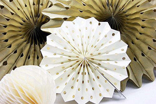 Sunbeauty Serie de Oro Abanicos de Papel & Bandera triángulo & Bolas alveolar decoración para Boda cumpleaños Fiesta celebración Santa Semana San Valentín Ceremonia (Oro)