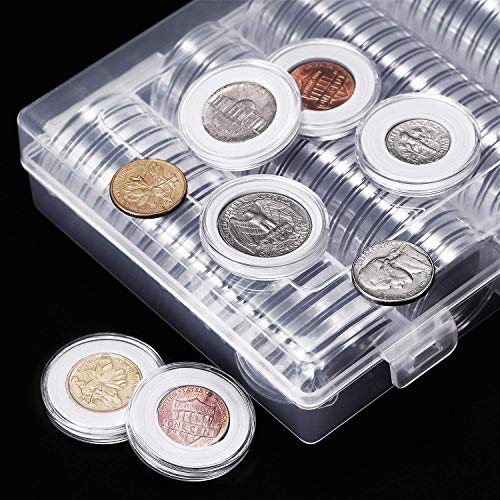 Sunnysam Cápsulas de Monedas de 30 mm y 5 tamaños (17/20/25/27/30 mm) Caja Protectora de Monedas con Caja organizadora de Almacenamiento para Suministros de recolección de Monedas (100 Piezas)