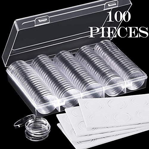 Sunnysam Cápsulas de Monedas de 30 mm y 5 tamaños (17/20/25/27/30 mm) Caja Protectora de Monedas con Caja organizadora de Almacenamiento para Suministros de recolección de Monedas (100 Piezas)