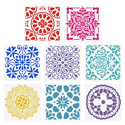 SUPVOX Plantillas de pintura Plantillas reutilizables Set ahueca hacia fuera la plantilla de dibujo de Mandala Piso Azulejo de la pared Tela de madera Plantillas 8 unids