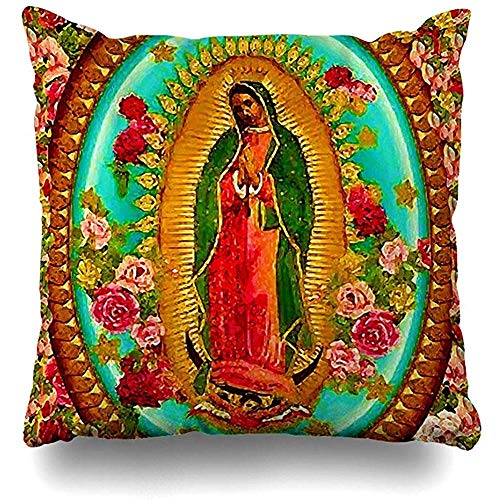 Sweet-Heart Funda de Almohada Cuadrada Nuestra Señora Guadalupe Mexicana Santa Virgen María, Funda de cojín con Cremallera