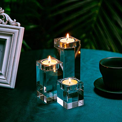 Sziqiqi Un Juego(Tres Piezas) De Candeleros Cristales De Vidrio Superior Adornos Creativos por Las Fiestas, Las Bodas Y Las Ceremonias, O por El Hogar Y Bar, Cuadrado