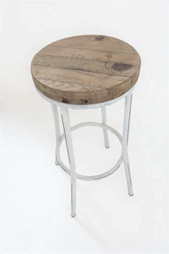 Taburete Metal y Madera TOM Blanco Vintage Sam, Asiento de Madera, 77x35cm. Incluye Imán Personalizable de Regalo.