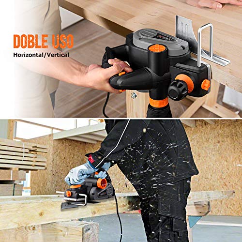 TACKLIFE Cepillo Eléctrico Madera 710W 16500RPM, Ancho de cepillado de 82 mm e Profundidad 2mm, Guía de Corte y Bolsa de Polvo, Cepilladora Eléctrica ideal para el bricolaje | EPN01A