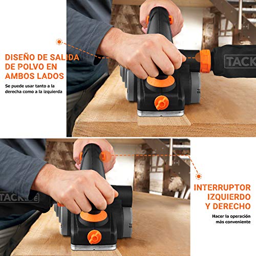 TACKLIFE Cepillo Eléctrico Madera 710W 16500RPM, Ancho de cepillado de 82 mm e Profundidad 2mm, Guía de Corte y Bolsa de Polvo, Cepilladora Eléctrica ideal para el bricolaje | EPN01A