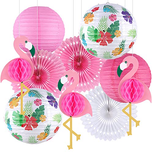 Tacobear Hawaiana Fiesta Decoración Tropical Verano Flamenco Fiesta Decoración Flamenco Bola de panal Linternas de papel Abanico Papel Decoración para Luau Verano Playa Decoracione para Fiesta