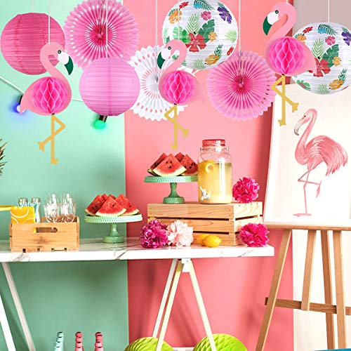 Tacobear Hawaiana Fiesta Decoración Tropical Verano Flamenco Fiesta Decoración Flamenco Bola de panal Linternas de papel Abanico Papel Decoración para Luau Verano Playa Decoracione para Fiesta