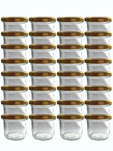 Tarro Juego de tarros vasos | cantidad 25 pieza | cantidad de relleno 125 ml, con Tapa de rosca Tapa Color Oro 25 etiquetas NZ | Allrounder para mermelada (presupuesto etiquetas etiquetar vasos