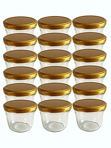 Tarro Juego de tarros vasos | cantidad 25 pieza | cantidad de relleno 230 ml, con Tapa de rosca Tapa Color Oro 25 etiquetas NZ para escribir | Allrounder para tarros para conservas (