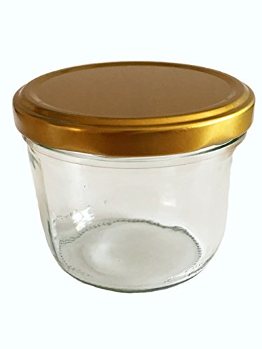 Tarro Juego de tarros vasos | cantidad 25 pieza | cantidad de relleno 230 ml, con Tapa de rosca Tapa Color Oro 25 etiquetas NZ para escribir | Allrounder para tarros para conservas (