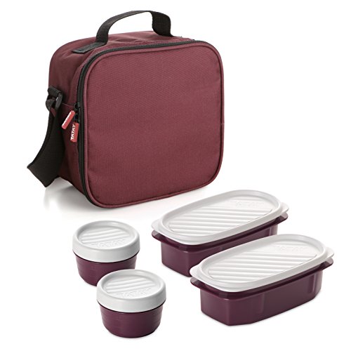 TATAY Urban Food Casual - Bolsa térmica porta alimentos con 4 tapers herméticos incluidos, 3 litros de capacidad, Burdeos, 22.5 x 10 x 22 cm