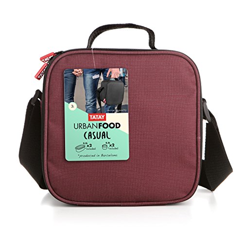 TATAY Urban Food Casual - Bolsa térmica porta alimentos con 4 tapers herméticos incluidos, 3 litros de capacidad, Burdeos, 22.5 x 10 x 22 cm