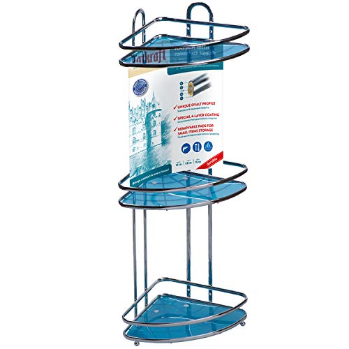 Tatkraft Kaiser - Mini Estante de Esquina Ducha Baño, 3 Niveles, Compacto, Acero, Cromado, 18X18X58.5cm