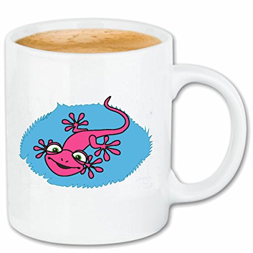 Taza párrafo cafetería lagarto DULCE en ROSA Zauneidechse LAGARTO lagartos LEGUAN SALAMANDRA SCHUPPENKRIECHTIER cerámica Altura 9.5 cm de diámetro de 8 cm de Blanco