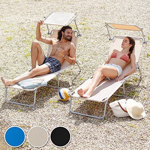 TecTake Cama Hamaca Tumbona Plegable FIBRELINE Parasol Playa Piscina Jardin (2X Azul)