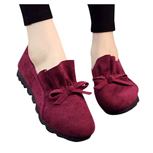 TEELONG - Zapatos planos para mujer, diseño de onda, color sólido, plataforma de trabajo, casual, zapatos para caminar, talla 3,5 a 7, color Rojo, talla 36.5 EU