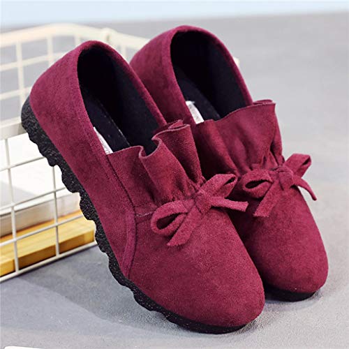 TEELONG - Zapatos planos para mujer, diseño de onda, color sólido, plataforma de trabajo, casual, zapatos para caminar, talla 3,5 a 7, color Rojo, talla 36.5 EU