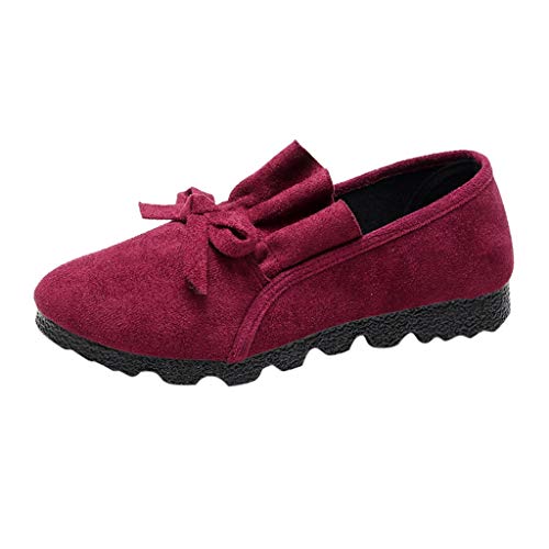 TEELONG - Zapatos planos para mujer, diseño de onda, color sólido, plataforma de trabajo, casual, zapatos para caminar, talla 3,5 a 7, color Rojo, talla 36.5 EU