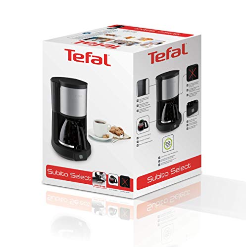 Tefal CM 3708 Cafetera de Goteo, 1000 W, 1.25 litros, 43 Decibeles, Negro/Acero Inoxidable