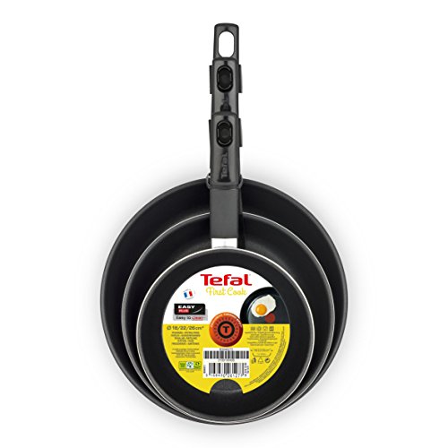 Tefal First Cook - Juego de 3 sartenes 18/22/26 cm, color negro