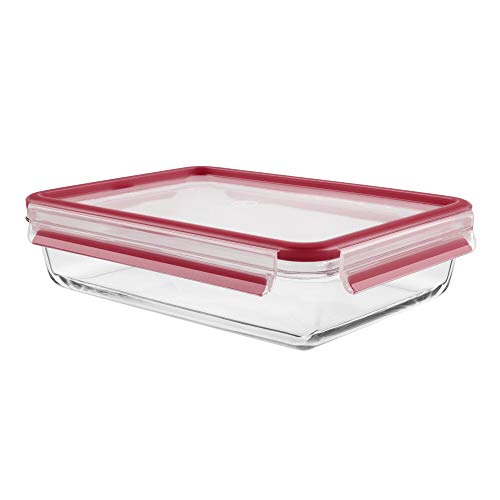 Tefal Masterseal Fresh Glass - Caja de Cristal para conservar Alimentos, Cristal, Rojo, 3 l