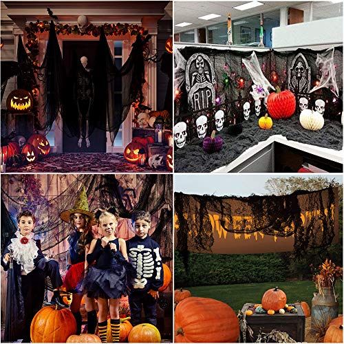 Tela De Halloween Negro Creepy Cloth, Bst4U Fantasma Festival Halloween Gasa PoliéSter AlgodóN Rejilla Grande DecoracióN 84.65 * 196.85 Pulgadas+2 PCS ArañA AlgodóN+4 PCS ArañA (Negro)