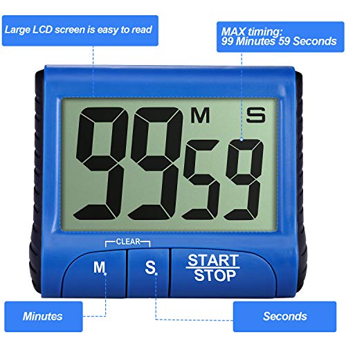 Temporizador de cocina digital de 4 piezas, con pantalla grande, temporizador de cocina, contador electrónico magnético con alarma fuerte para cocinar y hornear, negro, blanco, rojo, azul