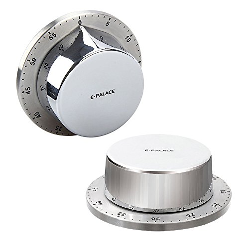 Temporizador de cocina, temporizador de cocina con soporte magnético de alarma, cuerpo de acero inoxidable, temporizador mecánico de cuenta atrás recordatorio de cocina, color plateado