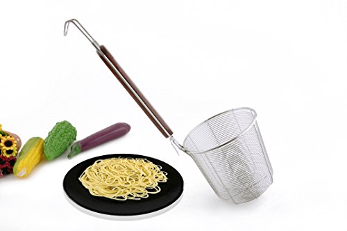 TENTA KITCHEN Acero inoxidable malla de alambre araña alimentos dumpling fideos colador Skimmer cesta, mango de madera
